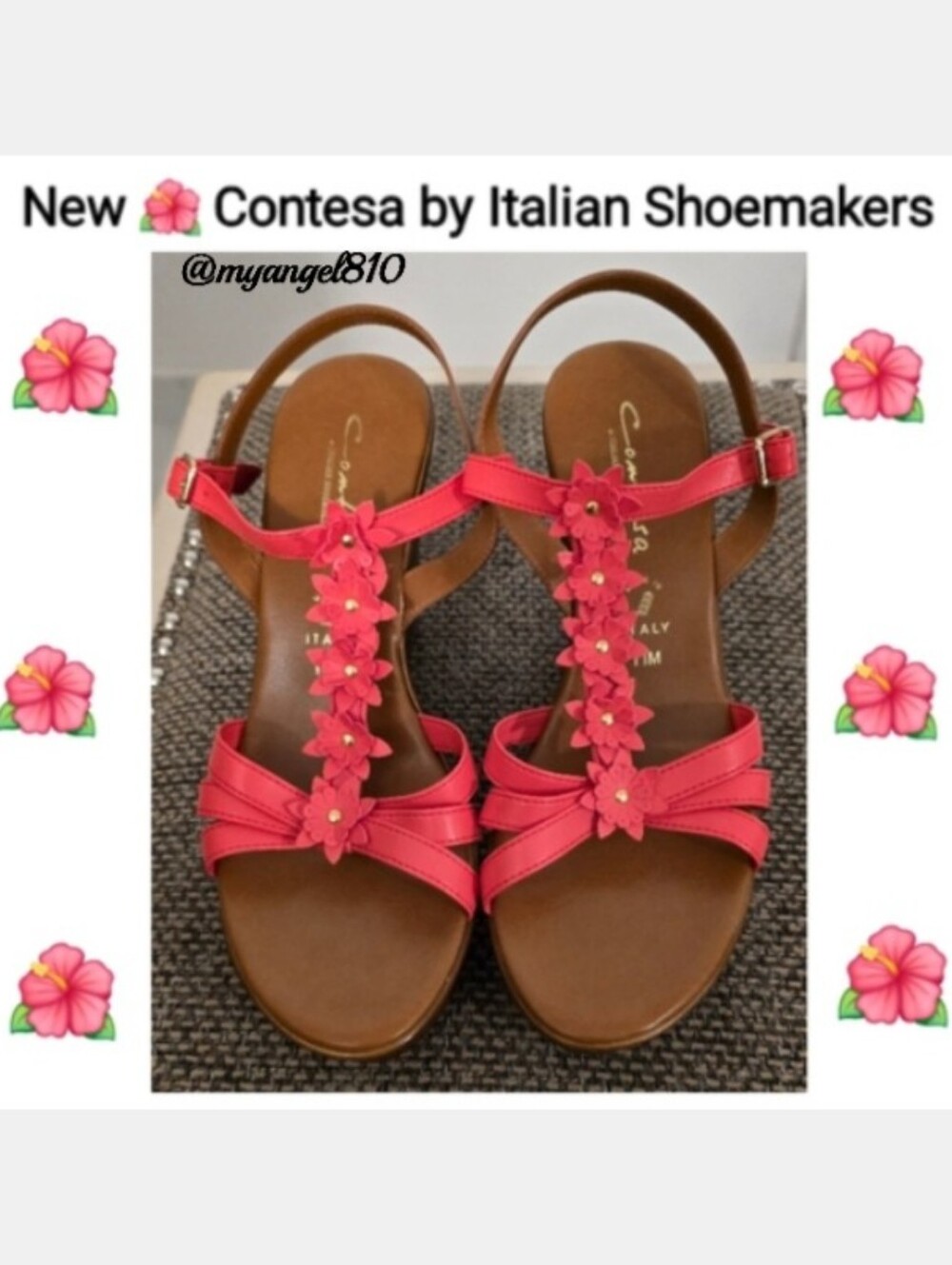 Contesa by ltalian Shoemakers Strappy Wedge Floral Sandals Pink Salmon Size 11M